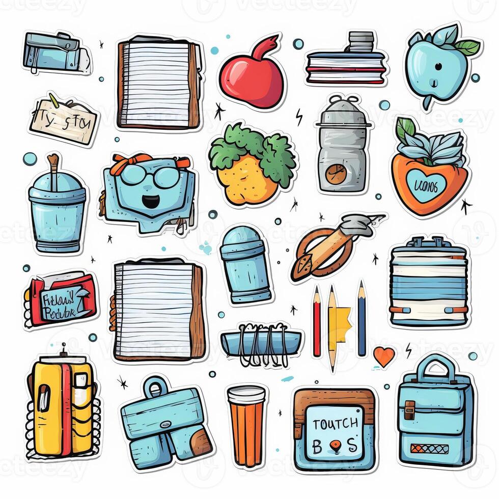 Hand drawn back to school labels collection style. photo