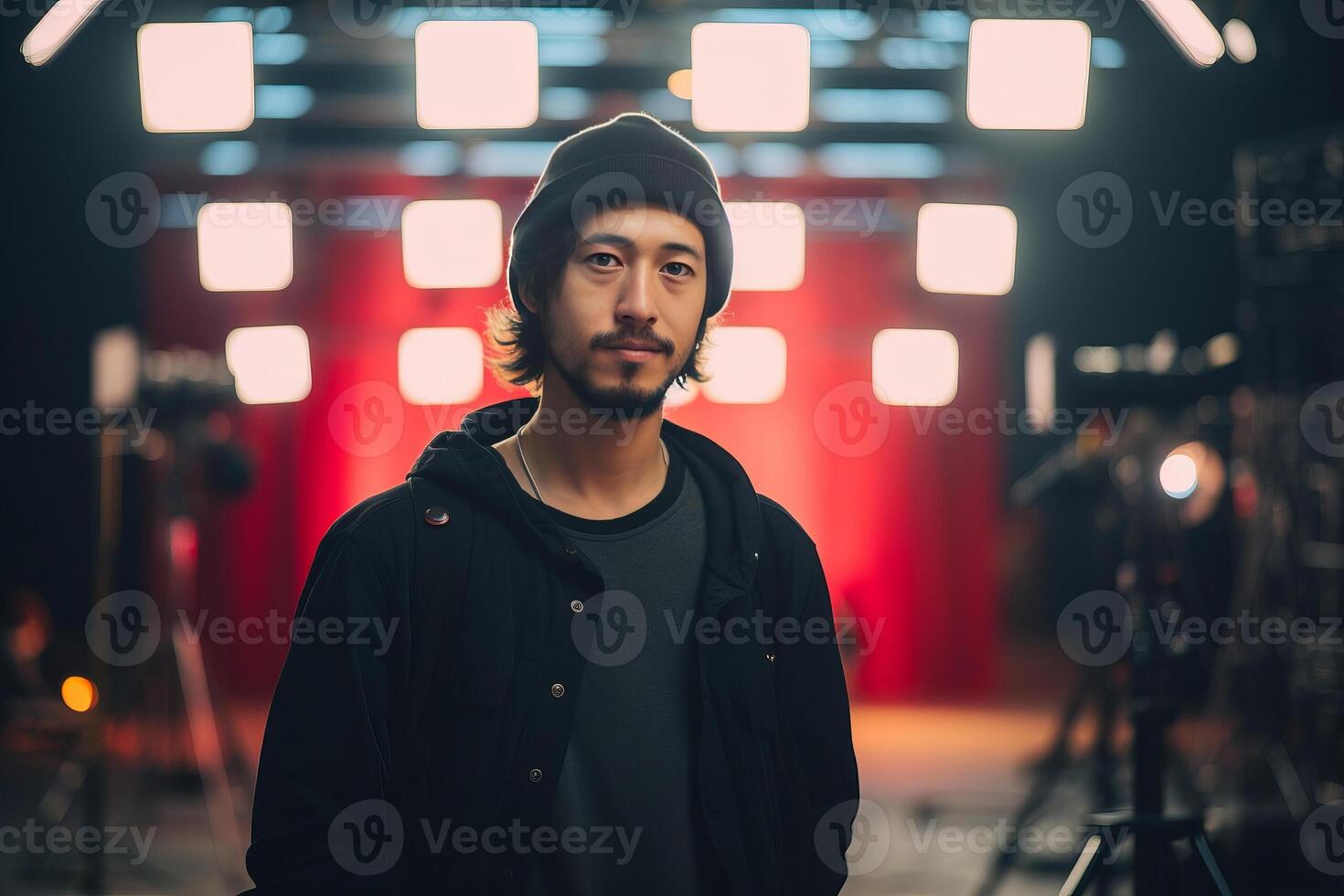 influencer at youtube live, crypto concept, light, minimalistic. photo