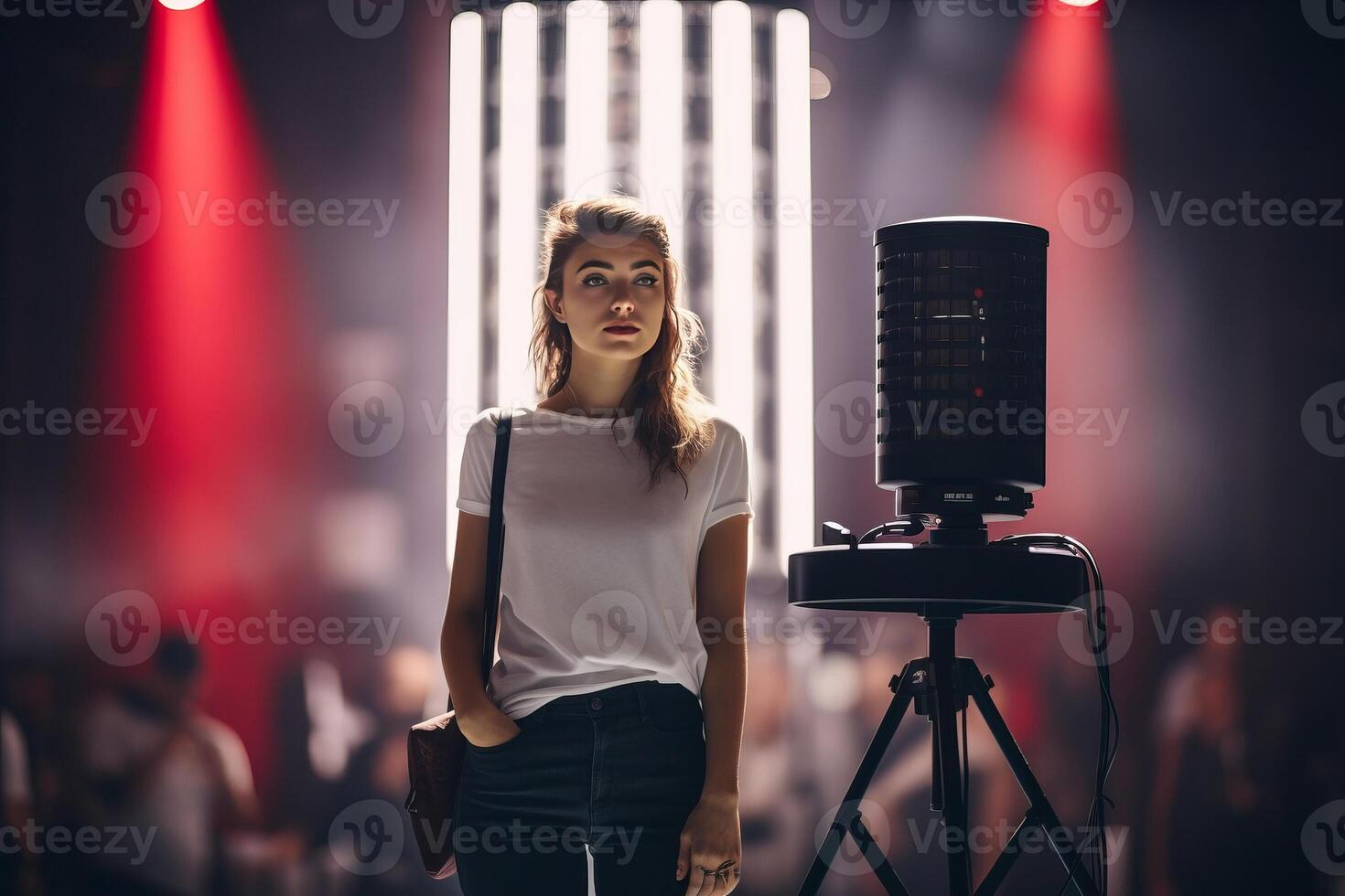 influencer at youtube live, crypto concept, light, minimalistic. photo