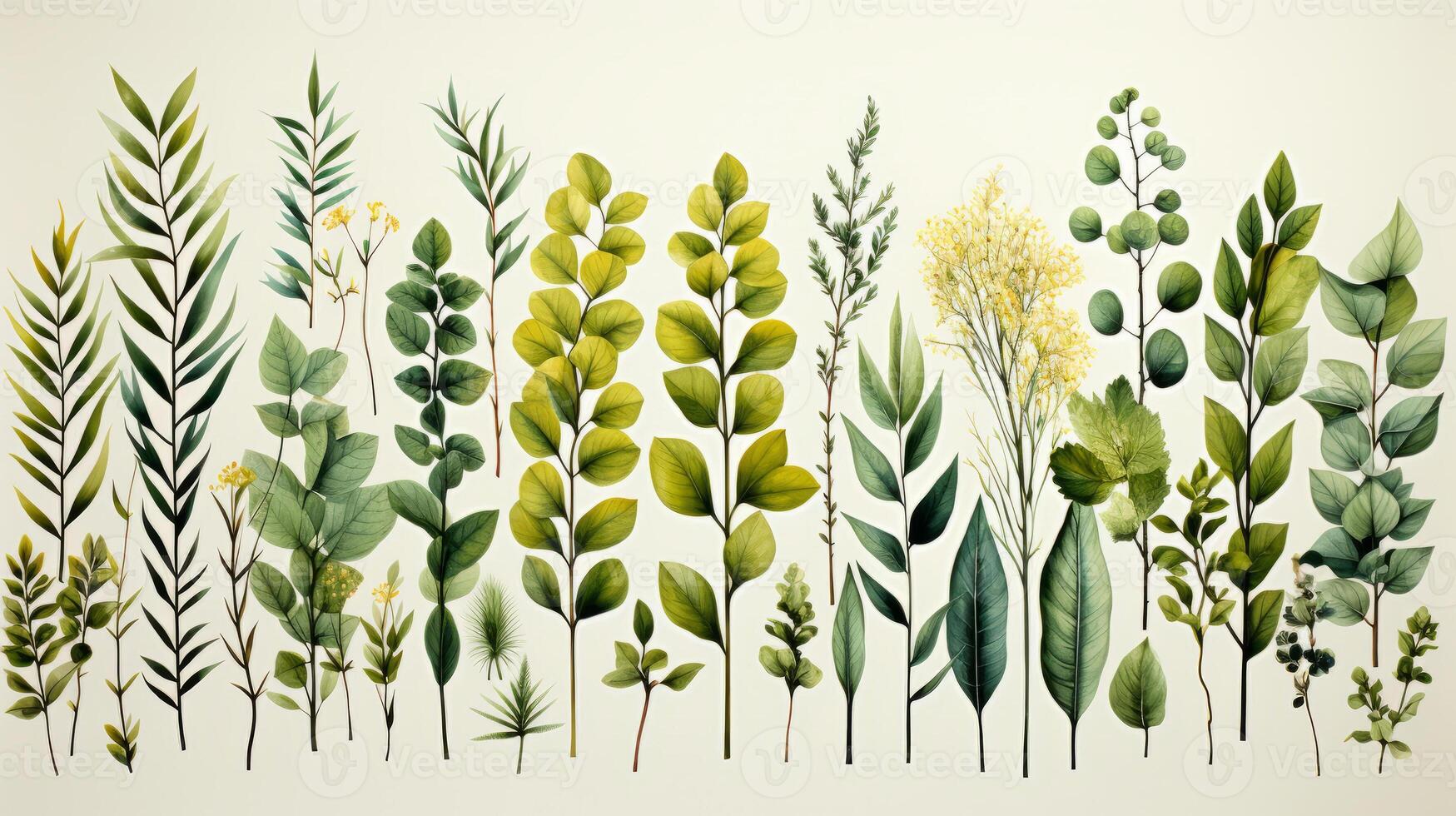 Lush green plants boho colors watercolor. photo