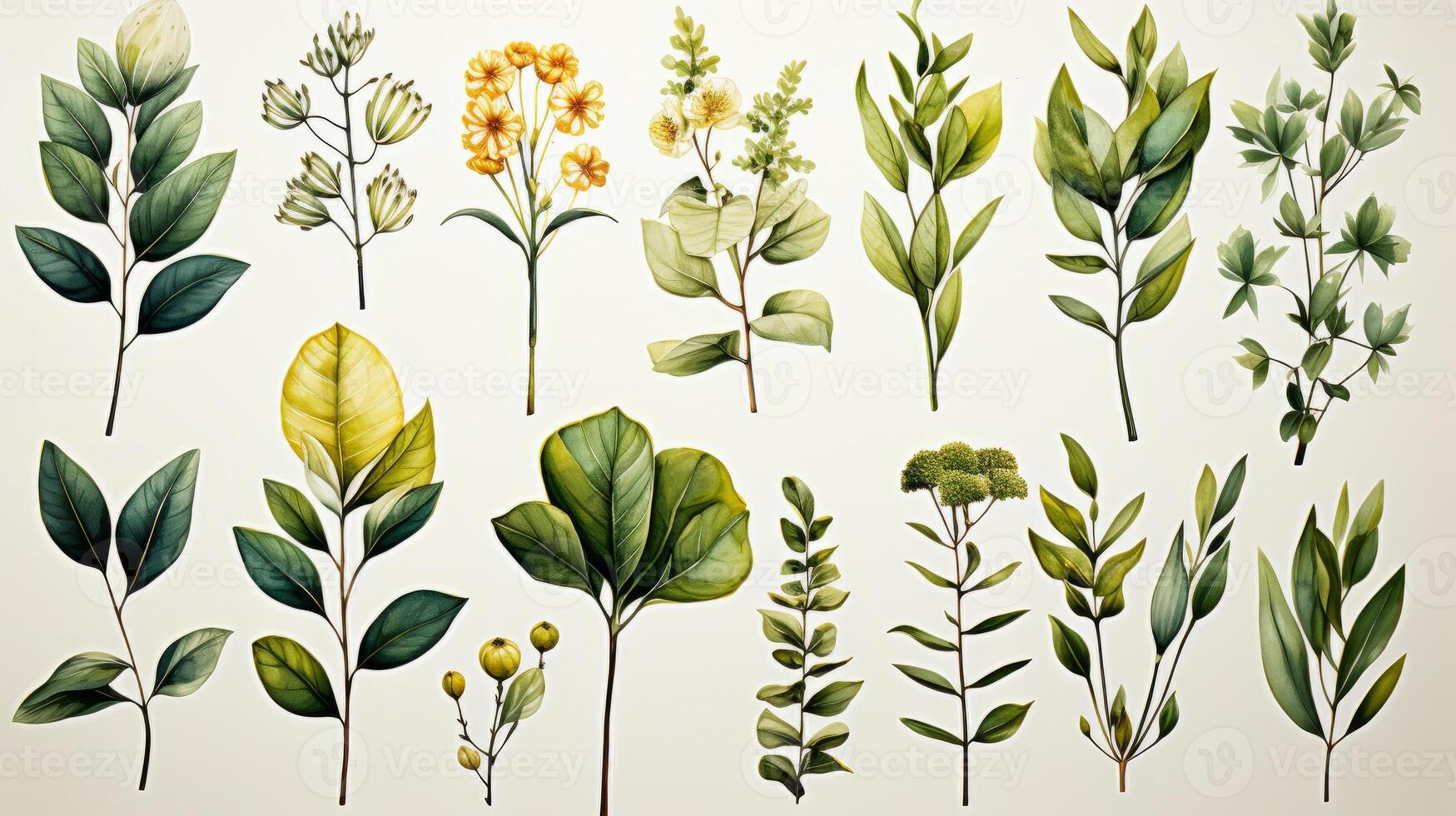 Lush green plants boho colors watercolor. photo