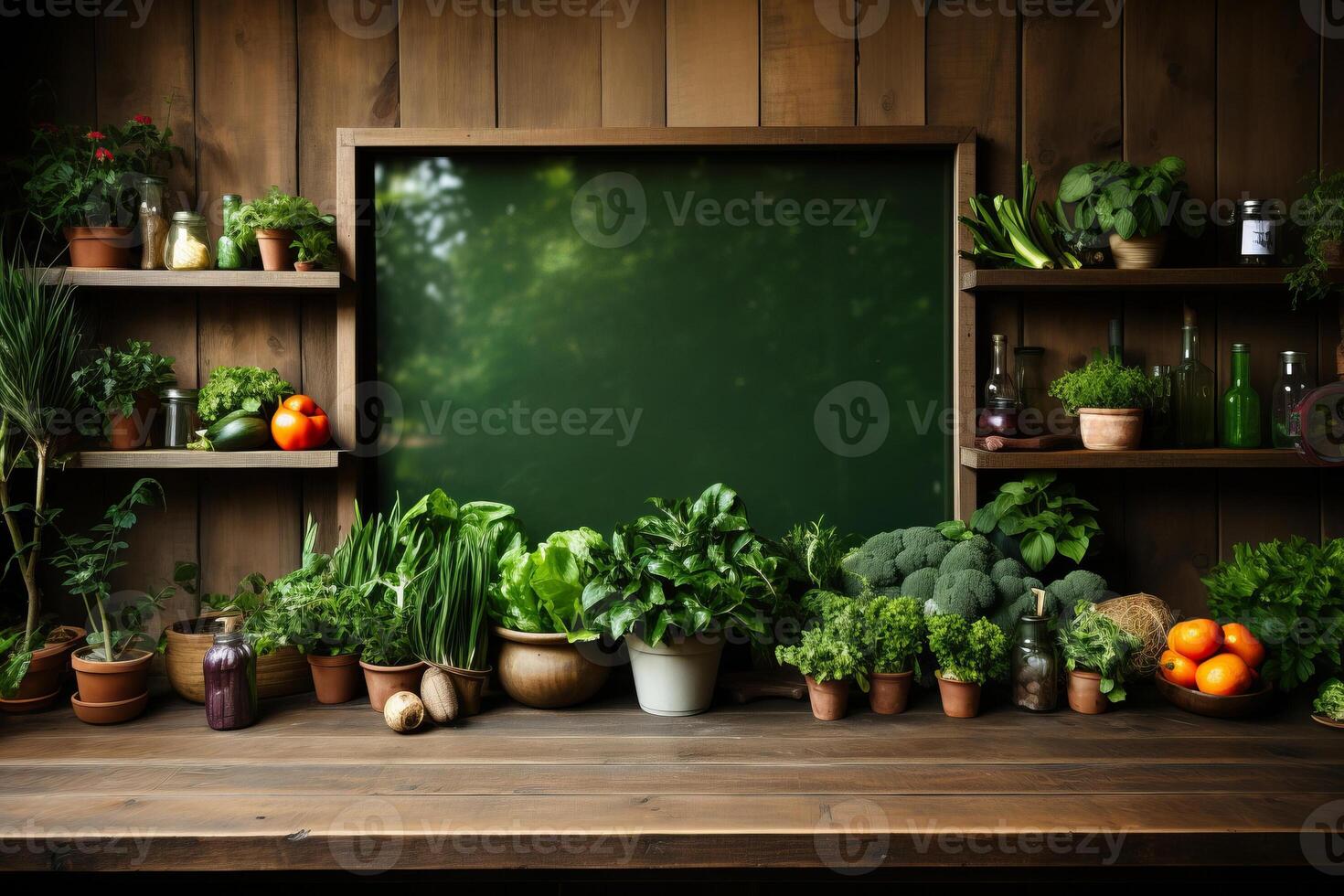 big empty green blackboard on a wall in the agriculture storage. photo