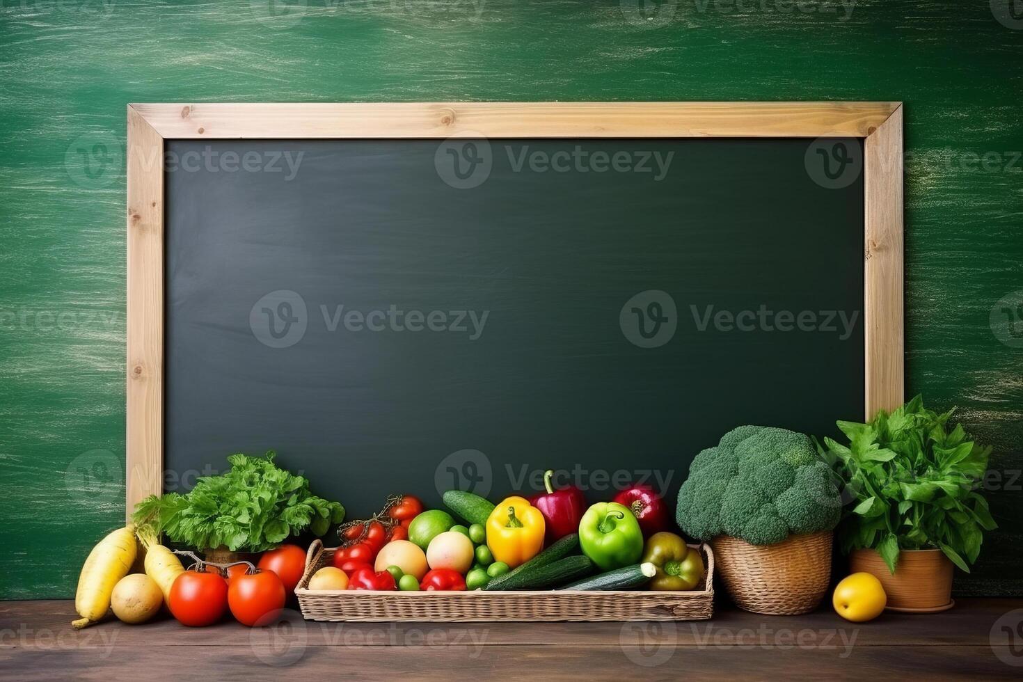 big empty green blackboard on a wall in the agriculture storage. photo