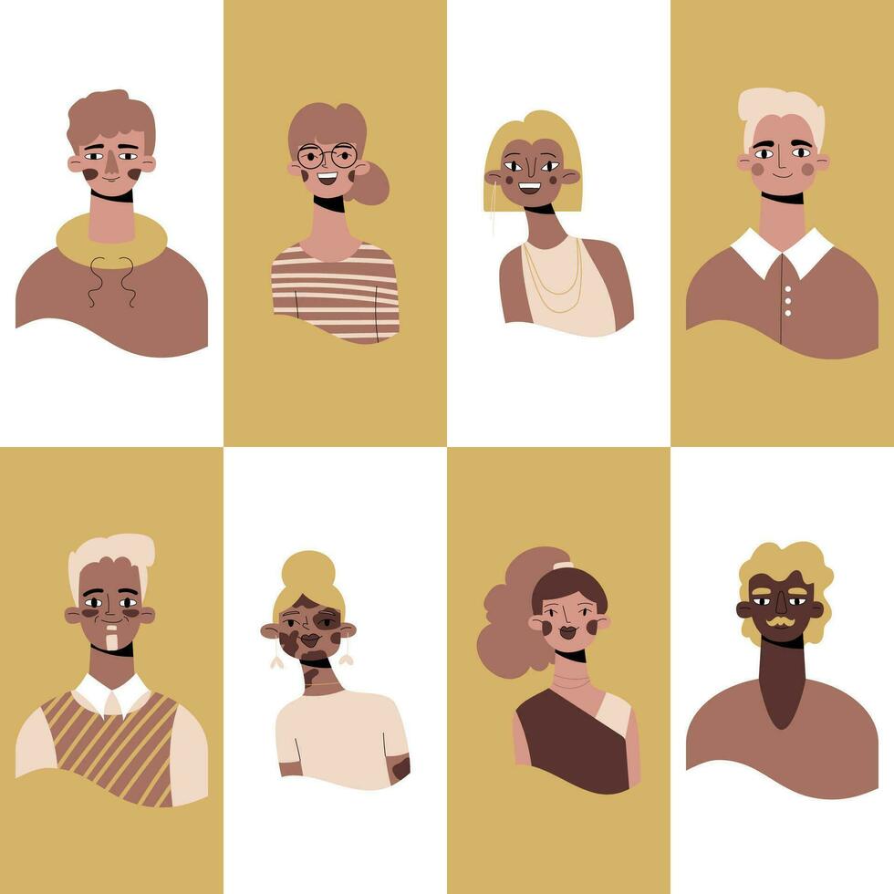 conjunto de avatares íconos de personas caras. diversidad caracteres para social medios de comunicación, usuario perfil, aplicación diseño, sitios web dibujos animados vector ilustración de hombres y mujer.