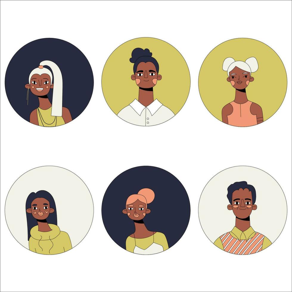 conjunto de avatares íconos de personas caras. diversidad caracteres para social medios de comunicación, usuario perfil, aplicación diseño, sitios web dibujos animados vector ilustración de hombres y mujer.