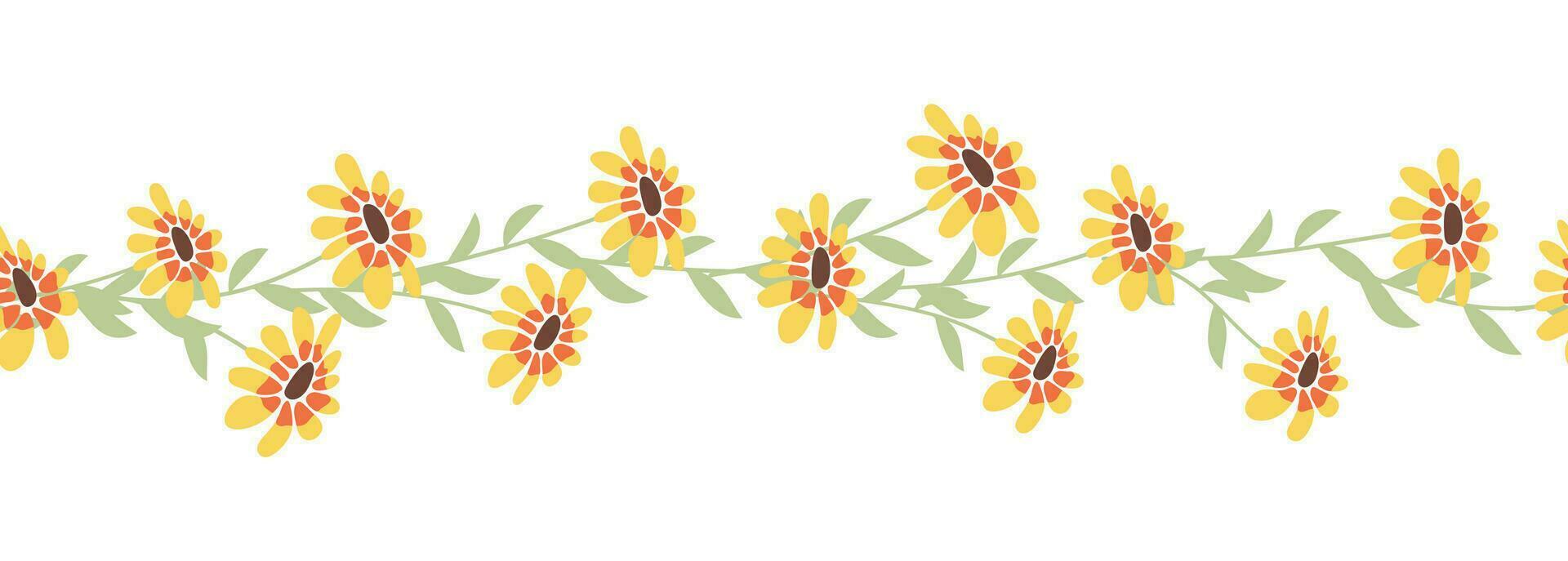 Rudbeckia chamomile horizontal border seamless pattern vector