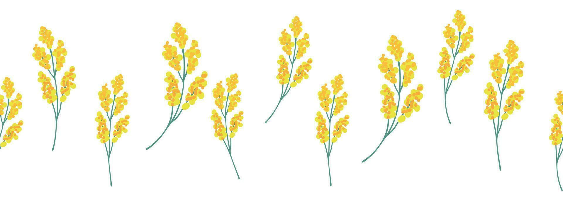 Mimosa yellow horizontal border seamless pattern vector