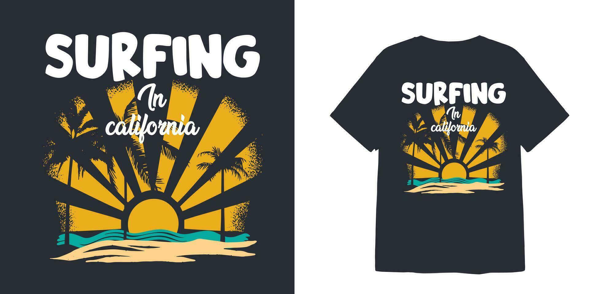 surfing glasses in california t shirt design and stickers vector