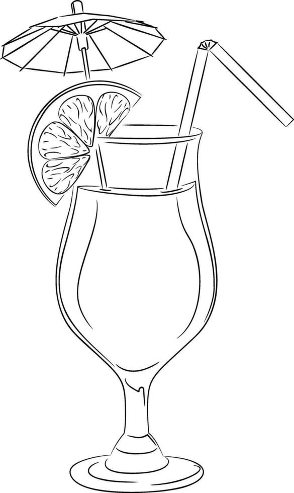 Line art illustration of cocktail glass with lemon drink vector