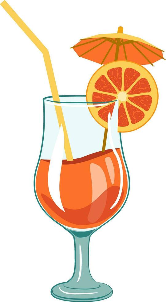 Color illustration of cocktail glass with orange drink vector