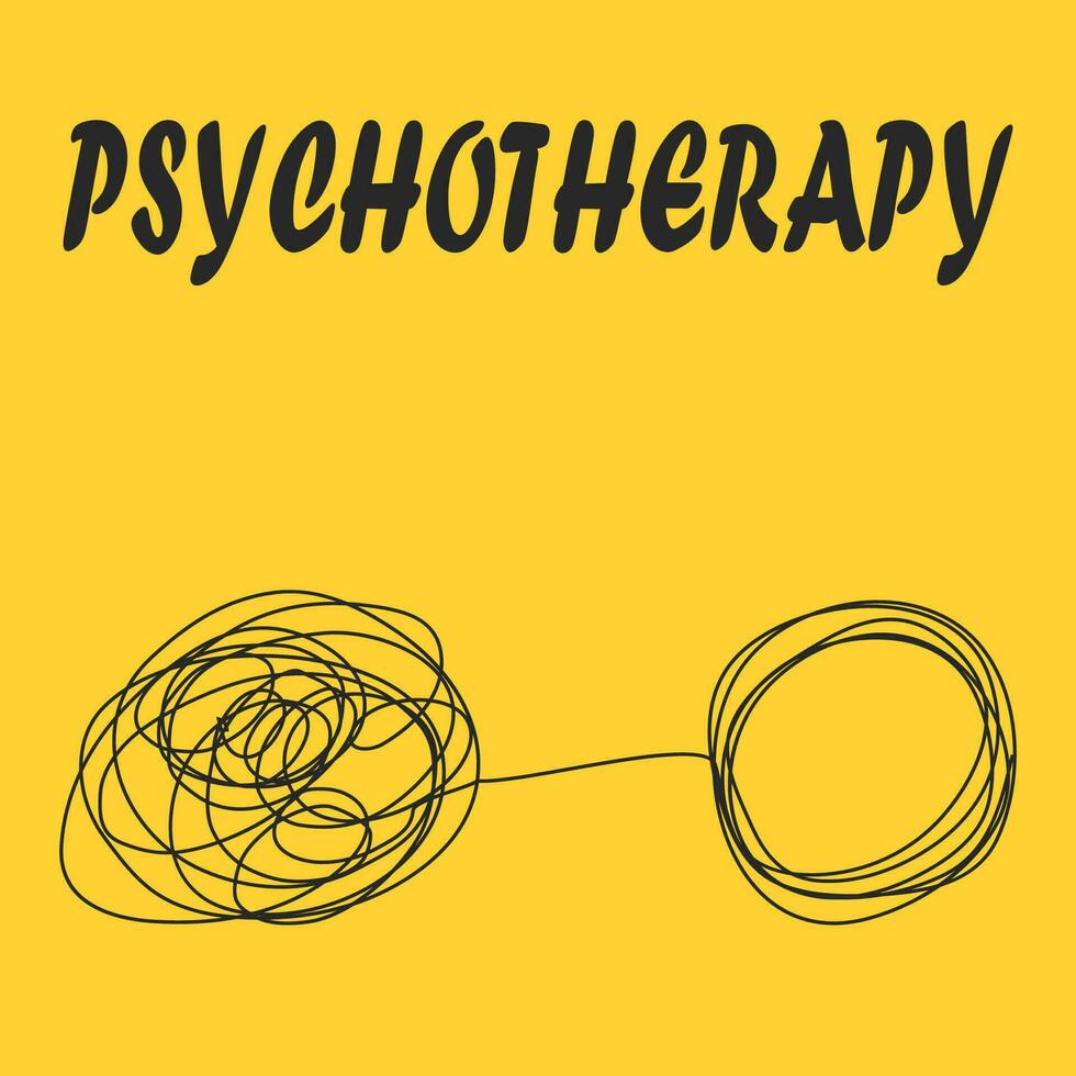 Psychotherapy illustration with hands and tangled thread, illustration vector