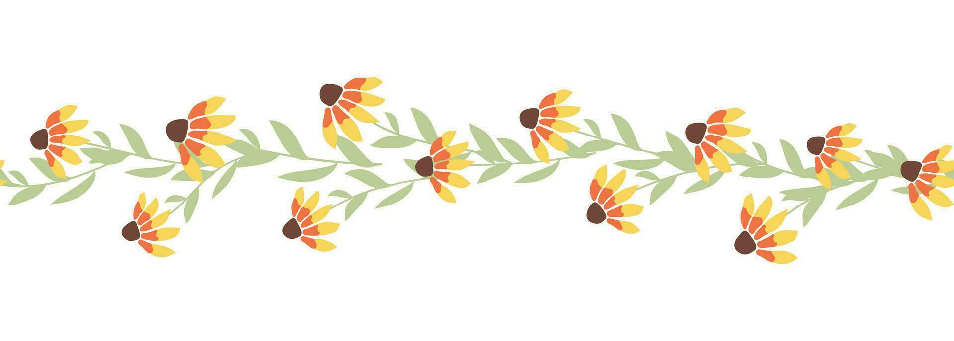 Rudbeckia chamomile horizontal border seamless pattern vector