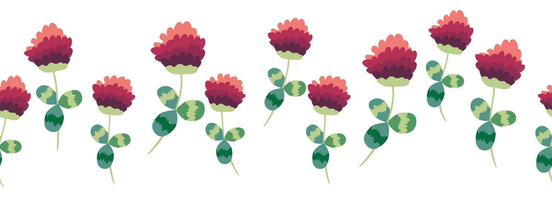 Clover blooming red seamless horizontal border vector