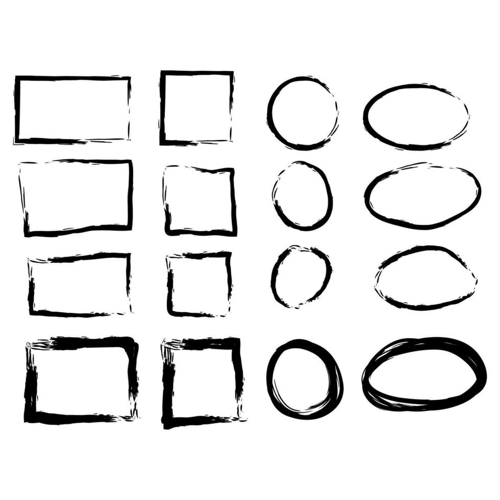 Black circle and square frames. Brush strokes. design elements set vector