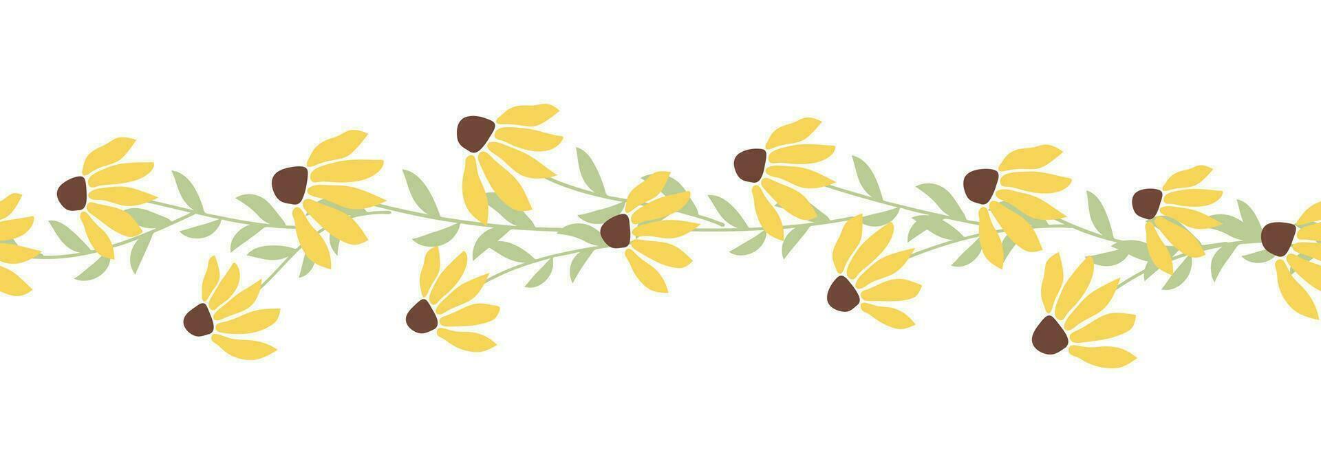Rudbeckia chamomile horizontal border seamless pattern vector