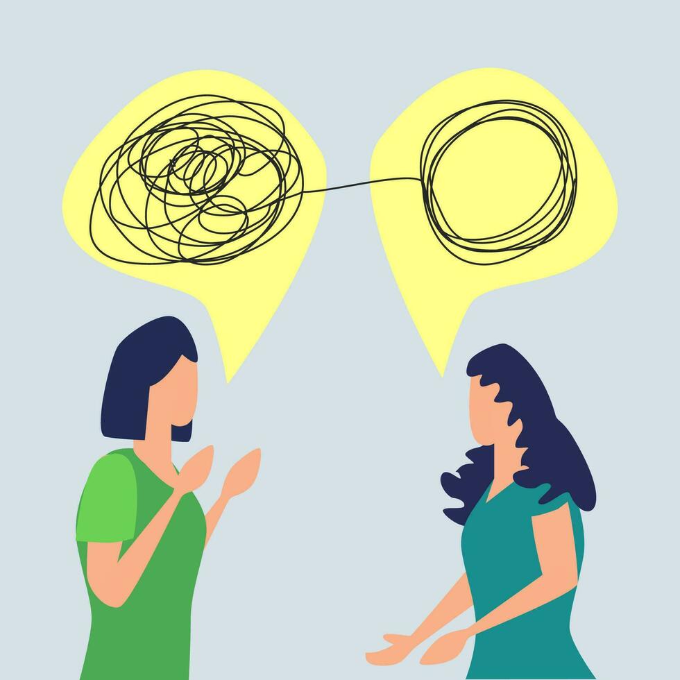 Psychotherapy illustration with hands and tangled thread, illustration vector