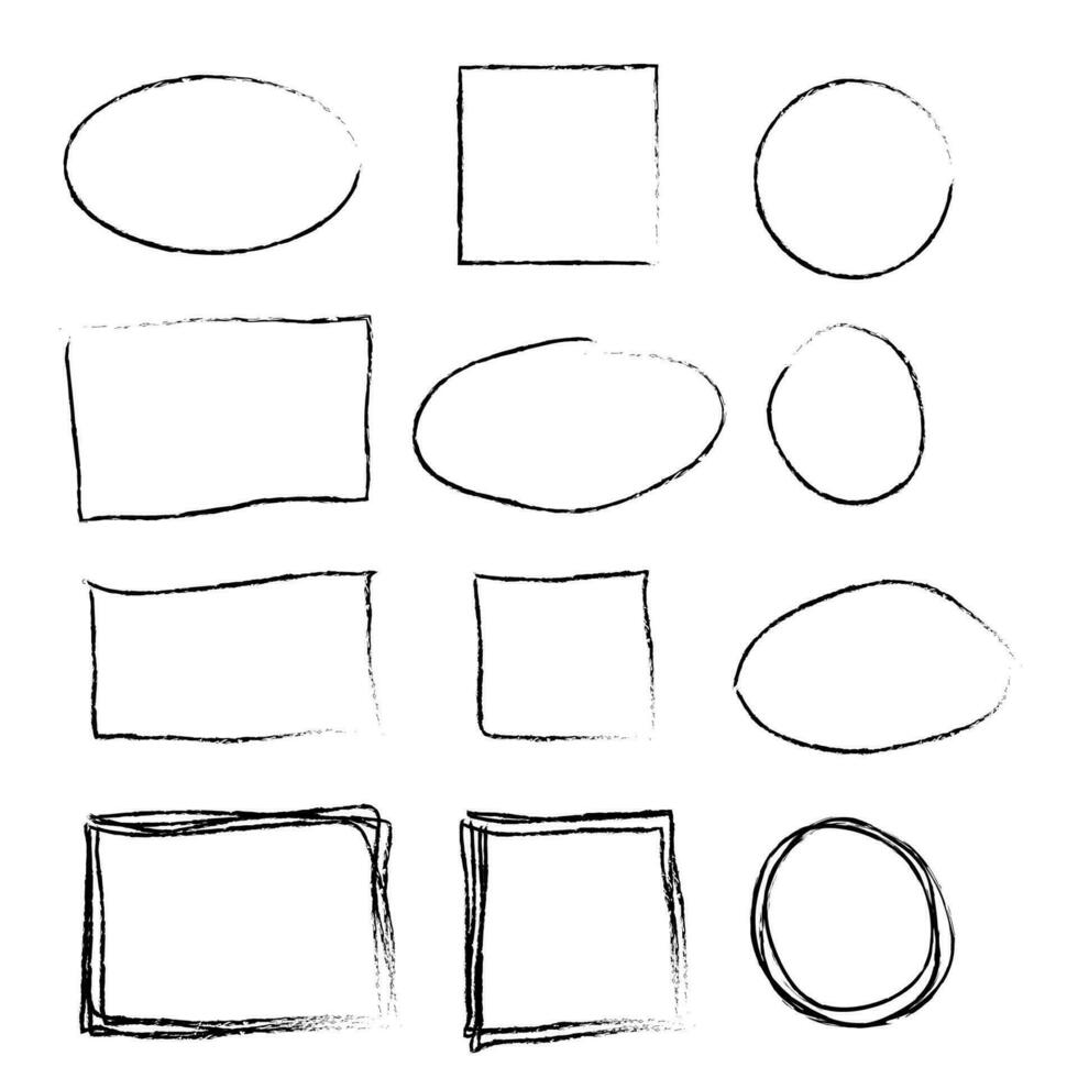 Black circle and square frames. Brush strokes. design elements set vector