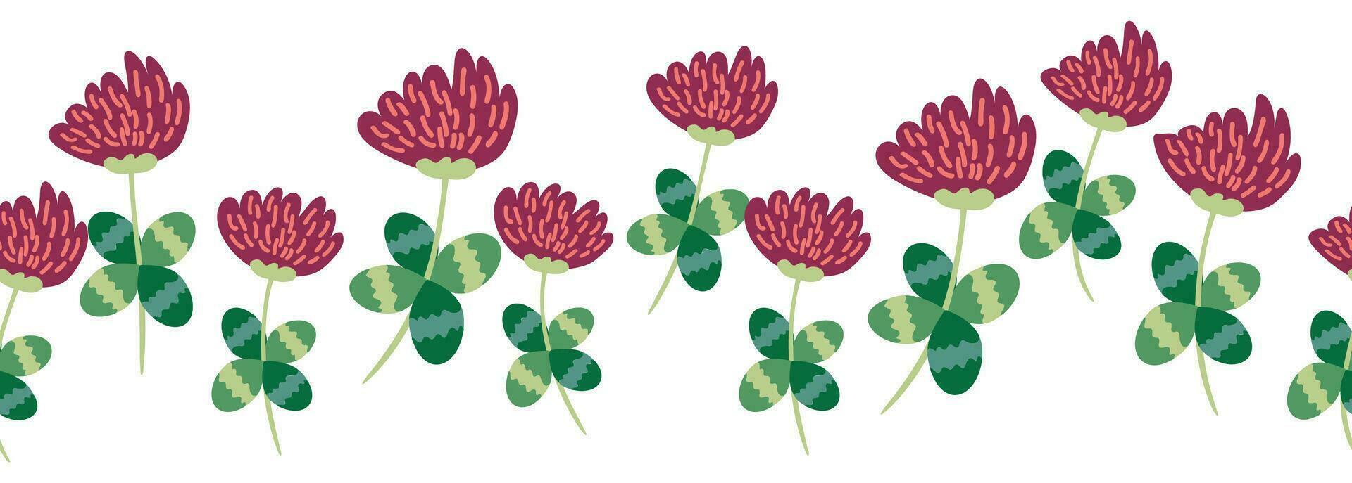 Clover blooming red seamless horizontal border vector