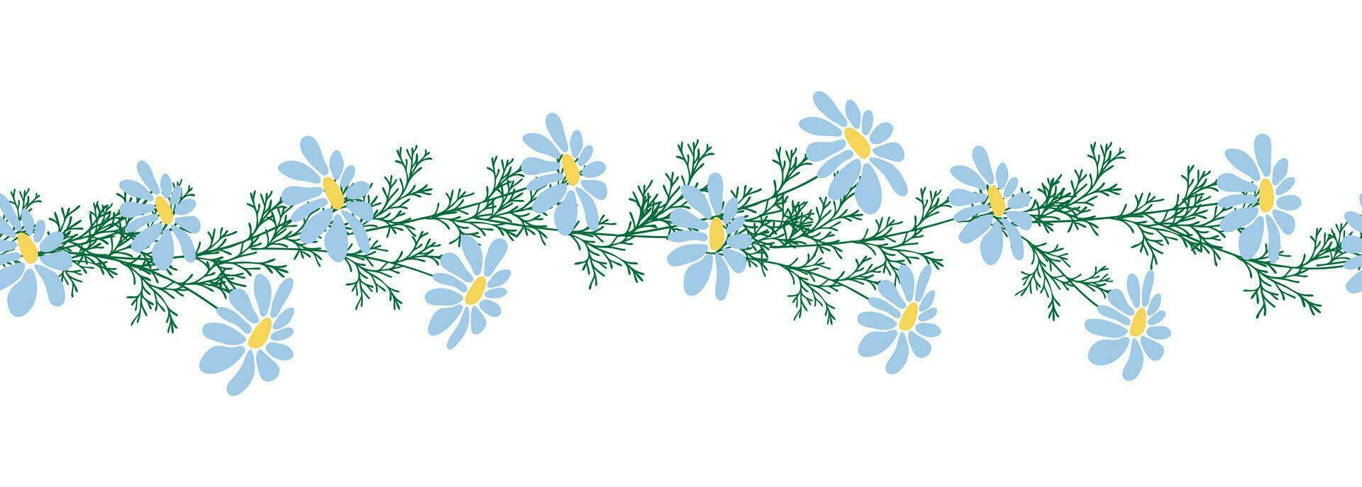 Chamomile horizontal border seamless pattern vector