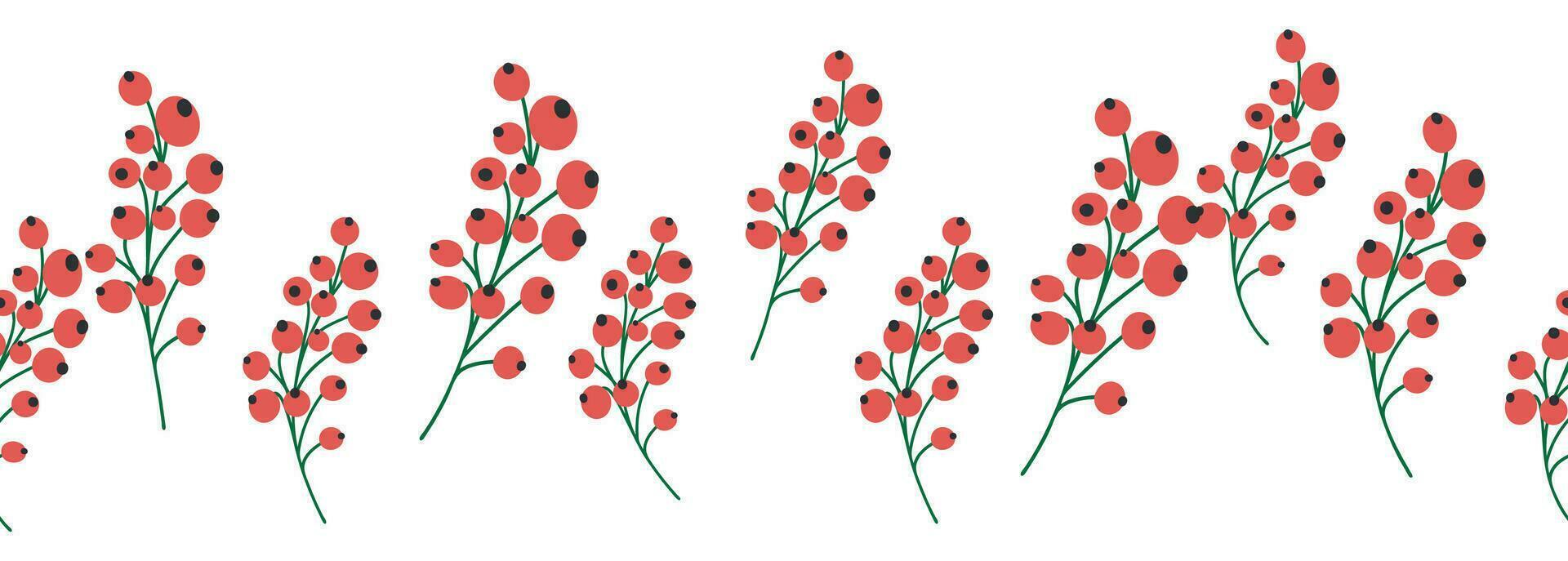 Berries border on white background. Banner with vintage botanical pattern. vector