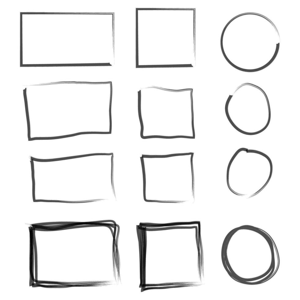 Black circle and square frames. Brush strokes. design elements set vector