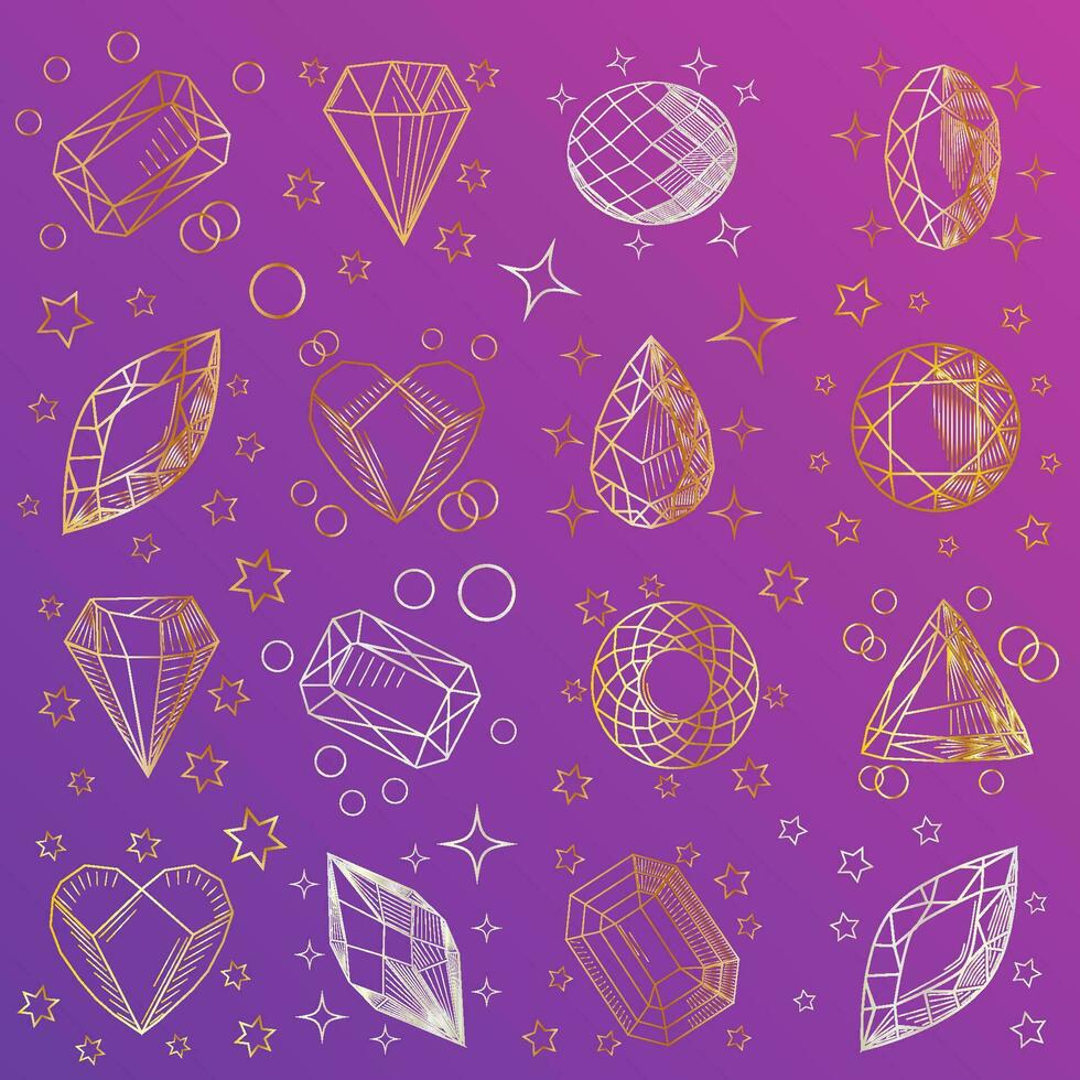 hand drawn line art crystals, isolated objects. Crystal stone crystalline gem and precious gemstone for jewellery illustration vector