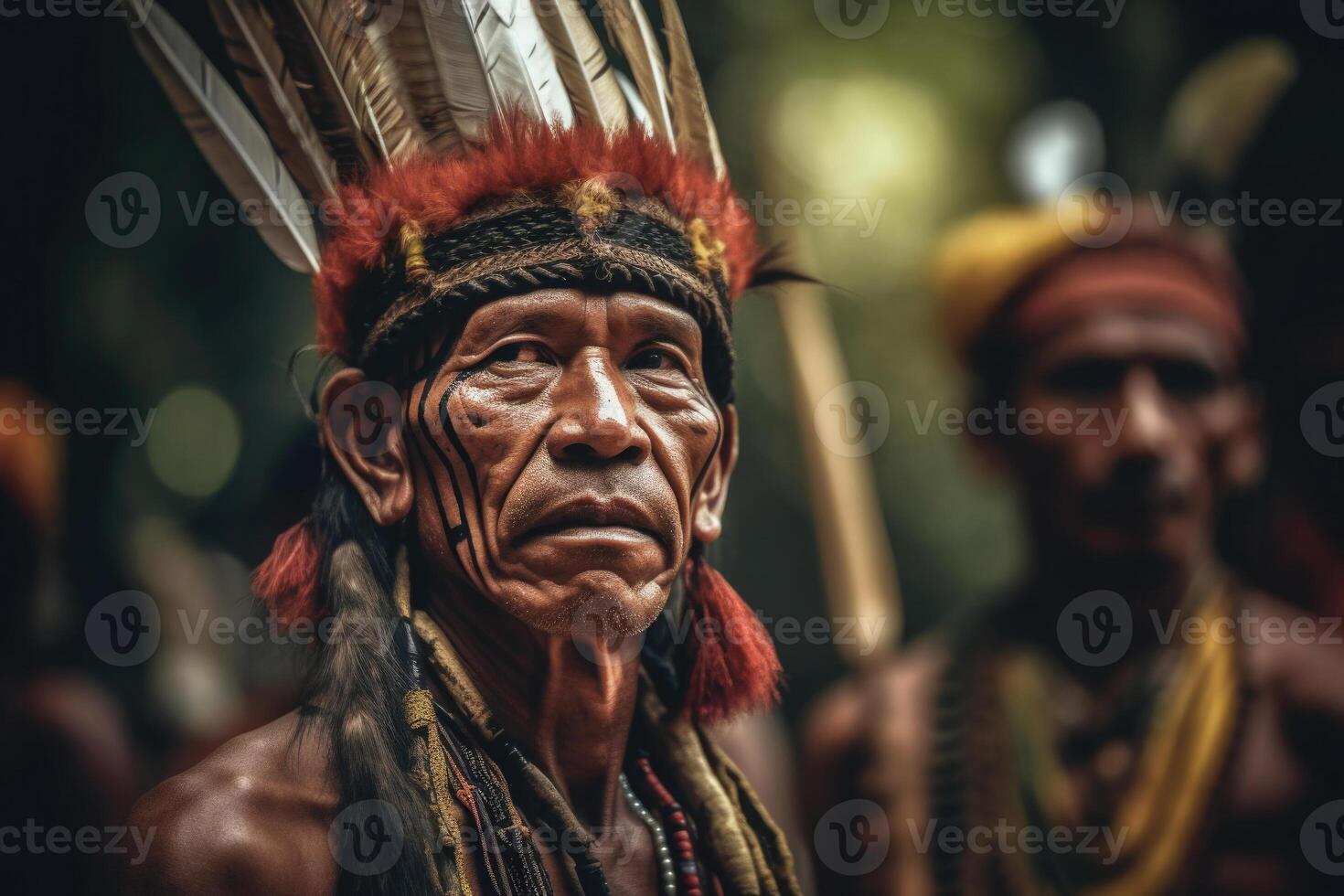 Portrait of indigenous tribe man. Native american people. photo