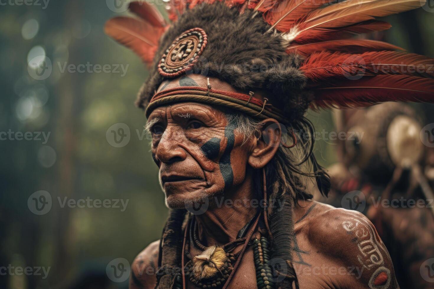 Portrait of indigenous tribe man. Native american people. photo