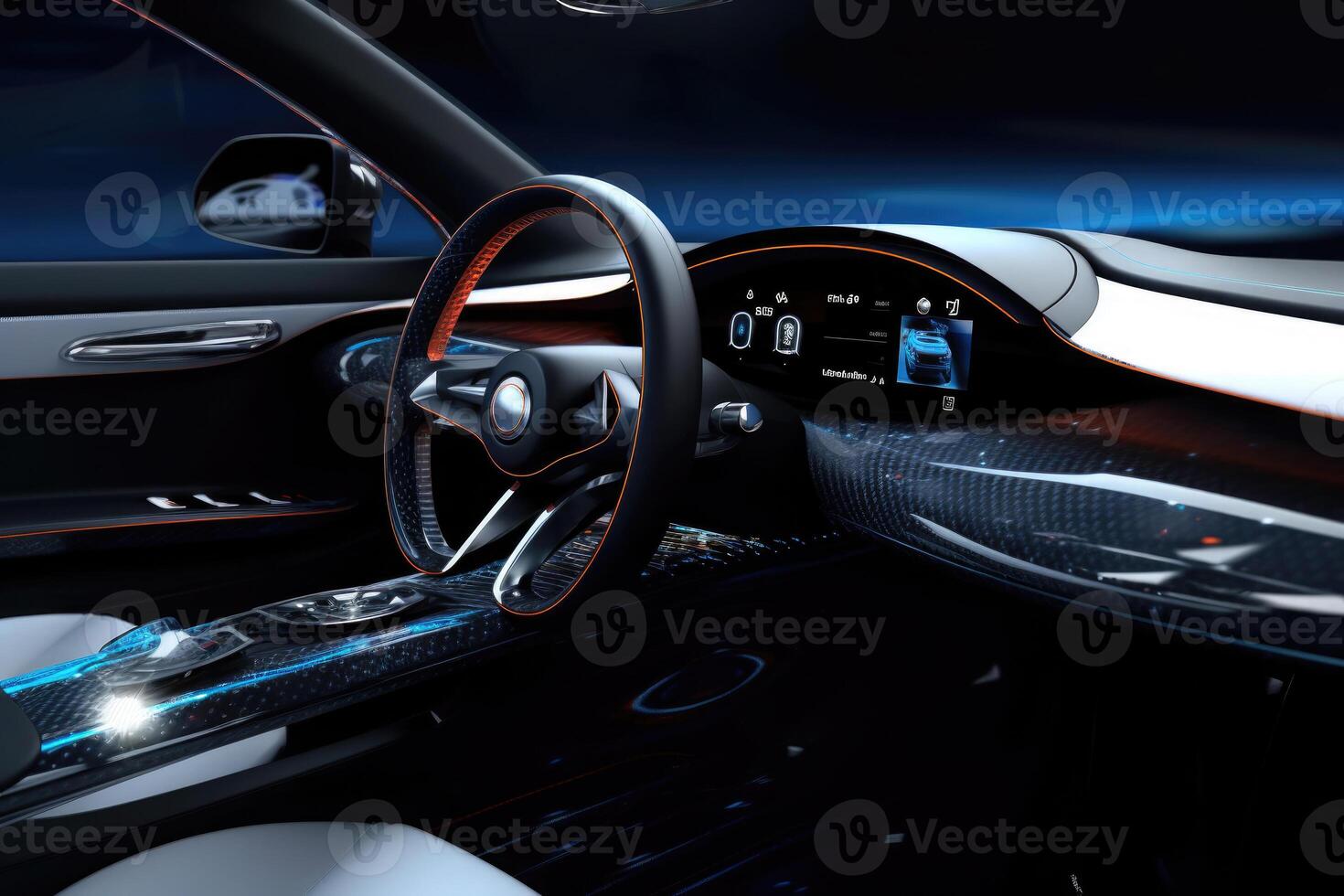 Futuristic interior of luxury car. Technology car dashboard. photo