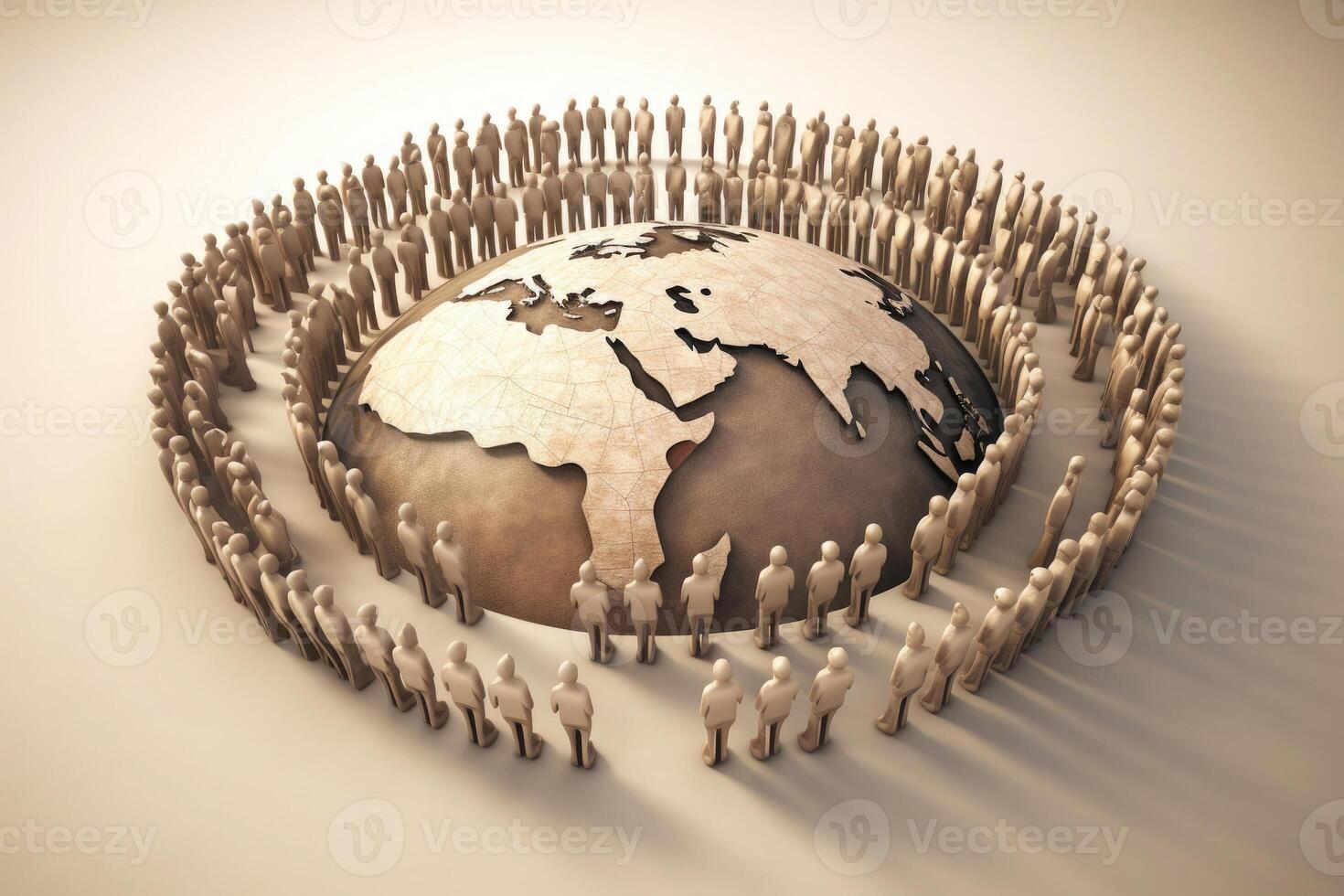 Group of people around planet Earth. photo