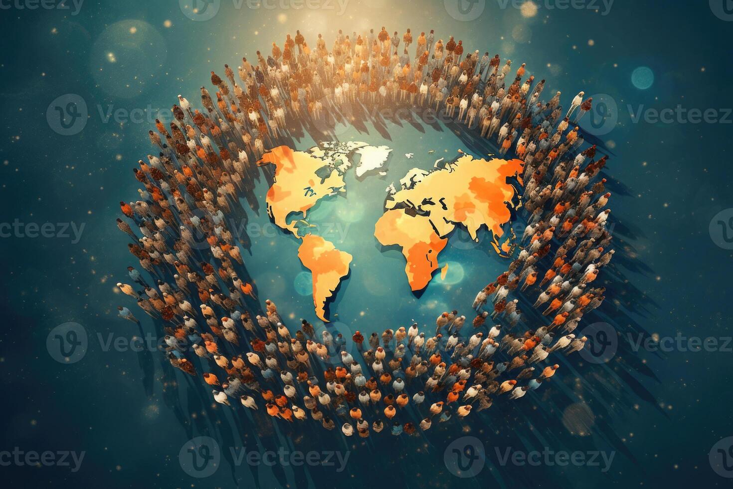 Group of people around planet Earth. photo