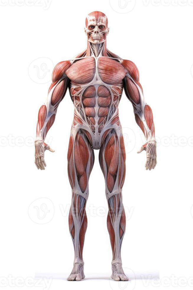 Anatomical human body with muscular and circulatory systems. photo