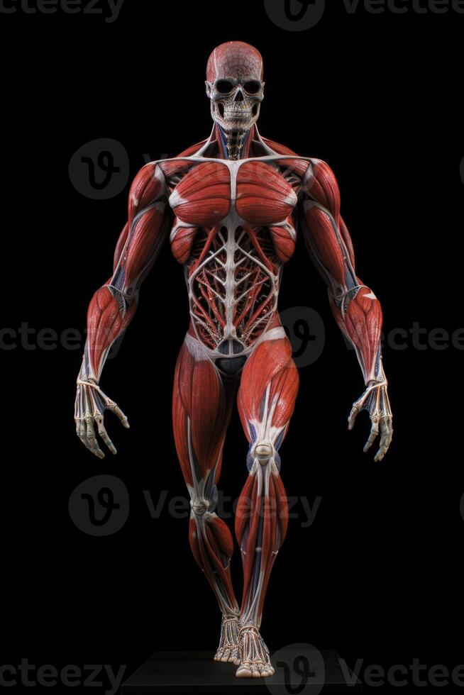 Anatomical human body with muscular and circulatory systems. Generative AI photo