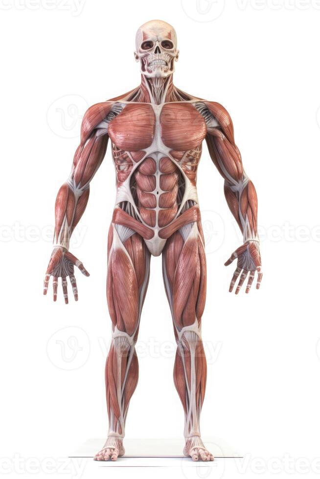 Anatomical human body with muscular and circulatory systems. photo
