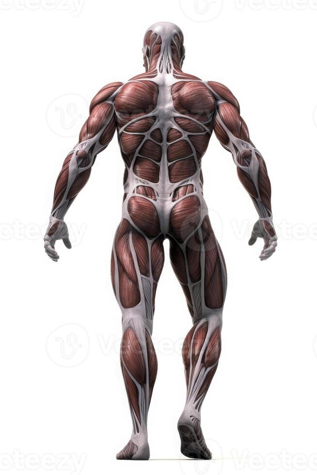 Anatomical human body with muscular and circulatory systems. photo