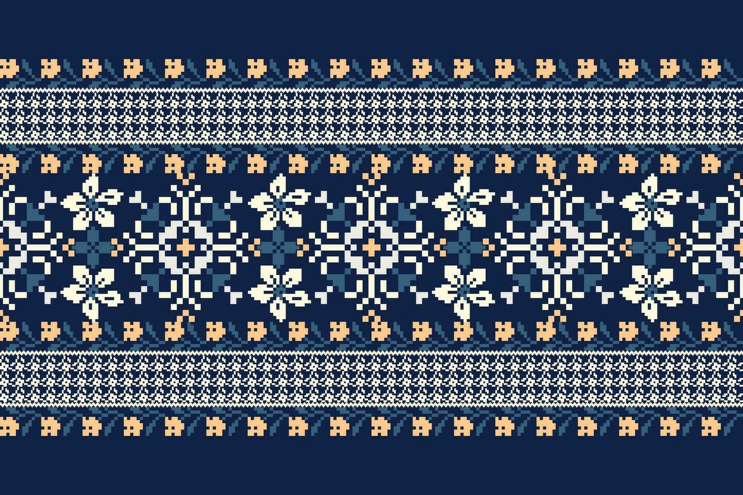 floral cruzar puntada bordado en Armada azul fondo.geometrico étnico oriental modelo tradicional.azteca estilo resumen vector ilustración.diseño para textura,tela,ropa,envoltura,decoración.