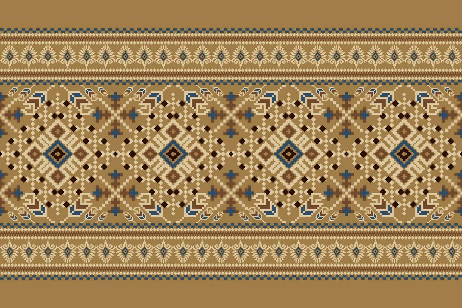 floral cruzar puntada bordado en marrón fondo.geometrico étnico oriental modelo tradicional.azteca estilo resumen vector ilustración.diseño para textura,tela,ropa,envoltura,decoración,pareo.