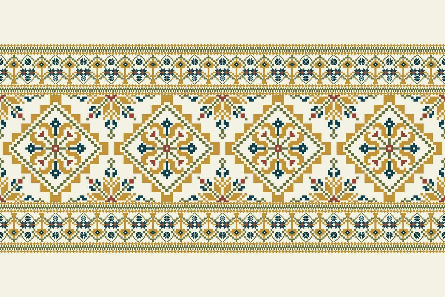 Floral Cross Stitch Embroidery on white background.geometric ethnic oriental pattern traditional.Aztec style abstract vector illustration.design for texture,fabric,clothing,wrapping,decoration,scarf.