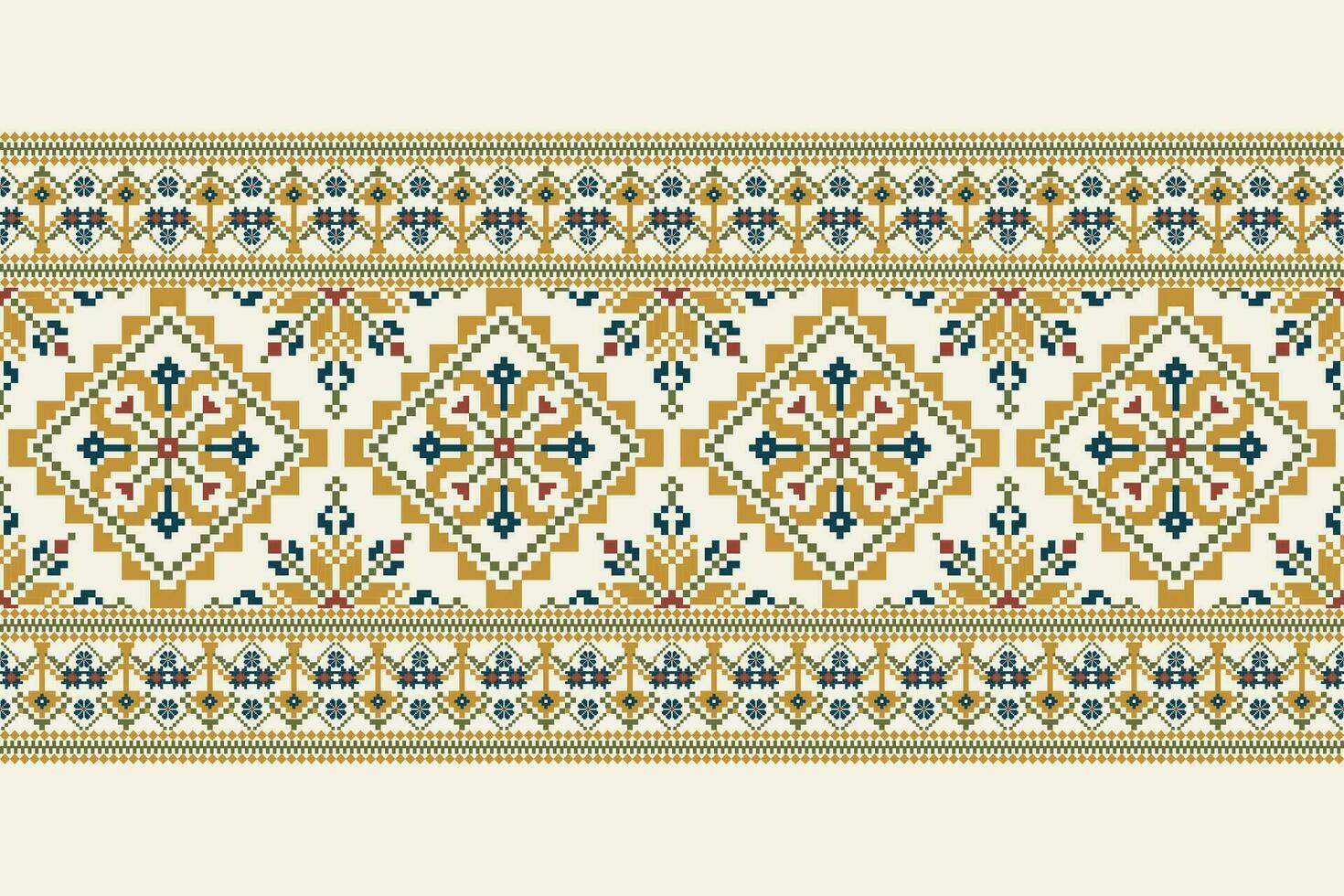 Floral Cross Stitch Embroidery on white background.geometric ethnic oriental pattern traditional.Aztec style abstract vector illustration.design for texture,fabric,clothing,wrapping,decoration,scarf.