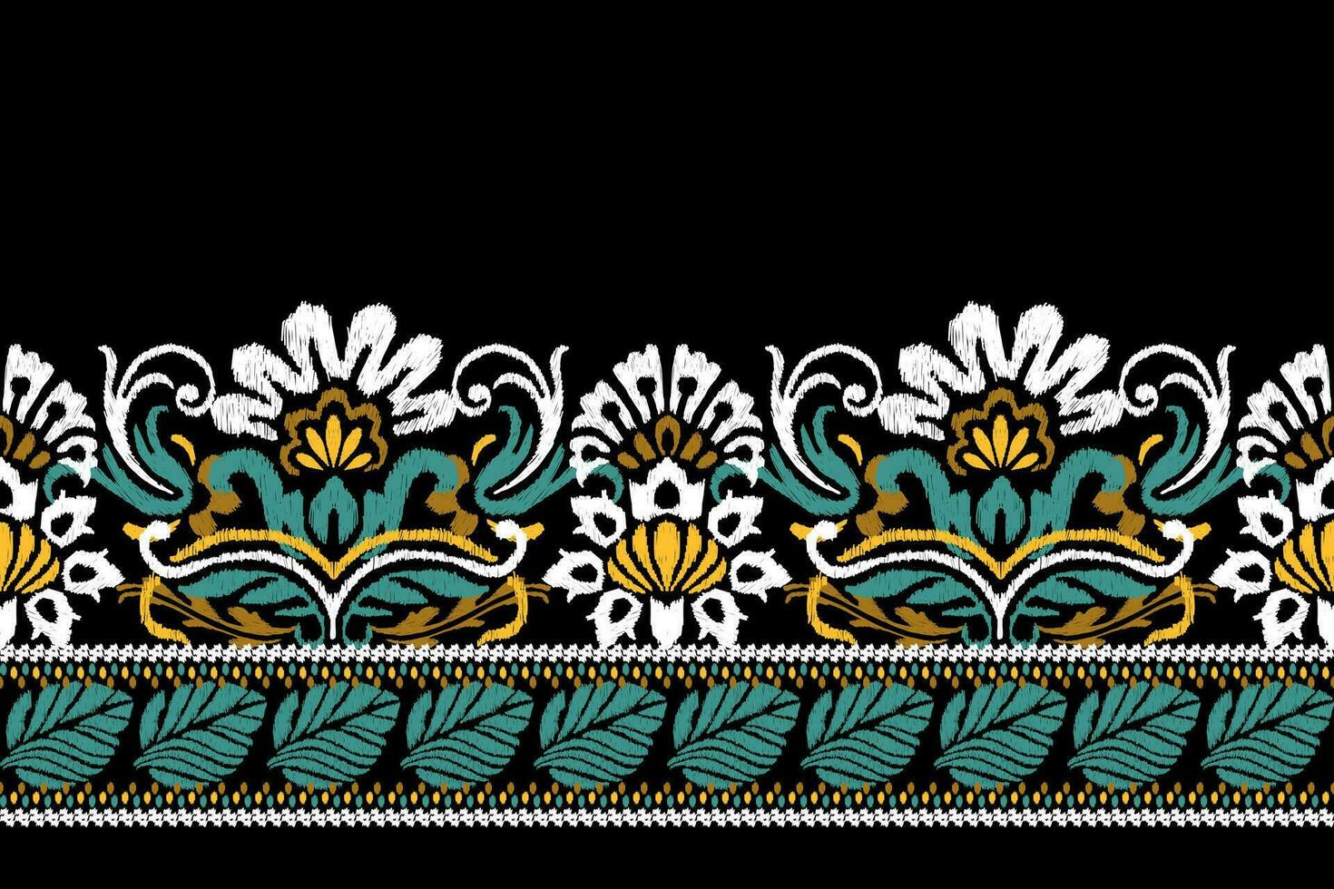 Ikat floral paisley embroidery on black background.Ikat ethnic oriental pattern traditional.Aztec style abstract vector illustration.design for texture,fabric,clothing,wrapping,decoration,sarong,scarf