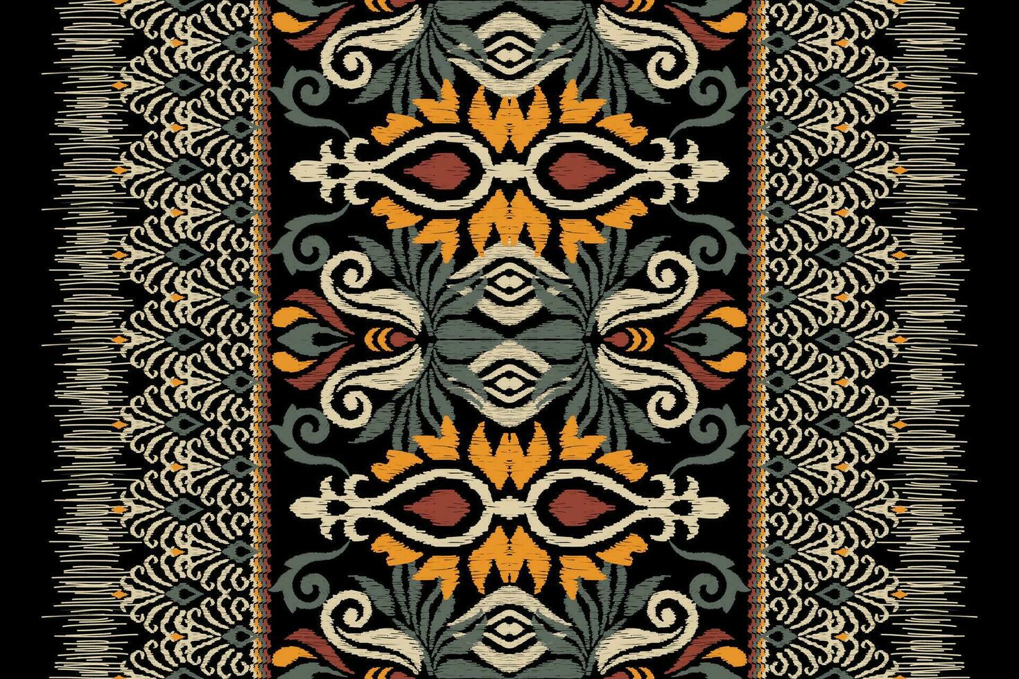 Hipster Ikat floral paisley embroidery on black background.Ikat ethnic oriental pattern traditional.Aztec style abstract vector illustration.design for texture,fabric,clothing,wrapping,decoration.