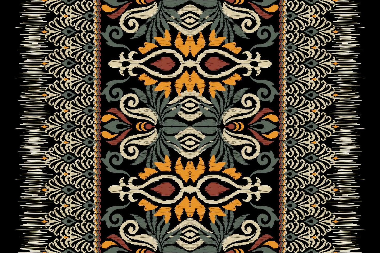 Hipster Ikat floral paisley embroidery on black background.Ikat ethnic oriental pattern traditional.Aztec style abstract vector illustration.design for texture,fabric,clothing,wrapping,decoration.