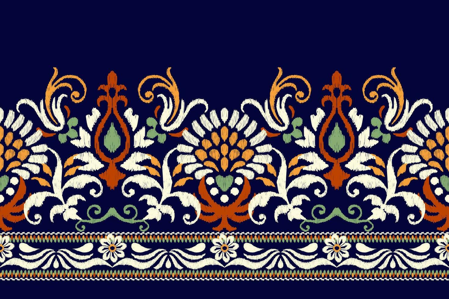 Ikat floral paisley embroidery on dark purple background.Ikat ethnic oriental pattern traditional.Aztec style abstract vector illustration.design for texture,fabric,clothing,wrapping,decoration,sarong