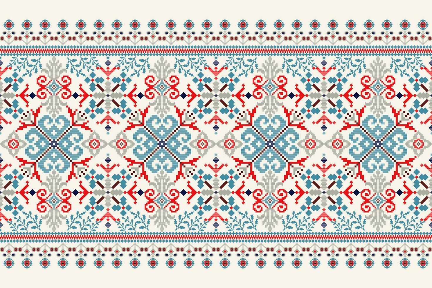 floral cruzar puntada bordado en blanco fondo.geometrico étnico oriental modelo tradicional.azteca estilo resumen vector ilustración.diseño para textura,tela,ropa,envoltura,decoración,bufanda.
