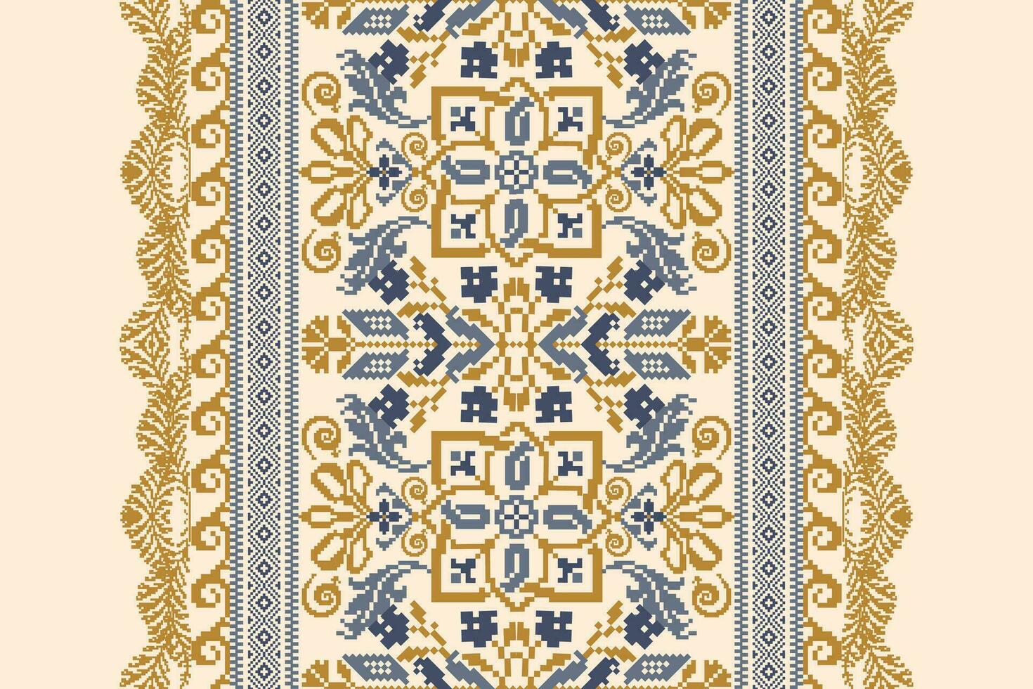 floral cruzar puntada bordado en crema fondo.geometrico étnico oriental modelo tradicional.azteca estilo resumen vector ilustración.diseño para textura,tela,ropa,envoltura,decoración,alfombra.