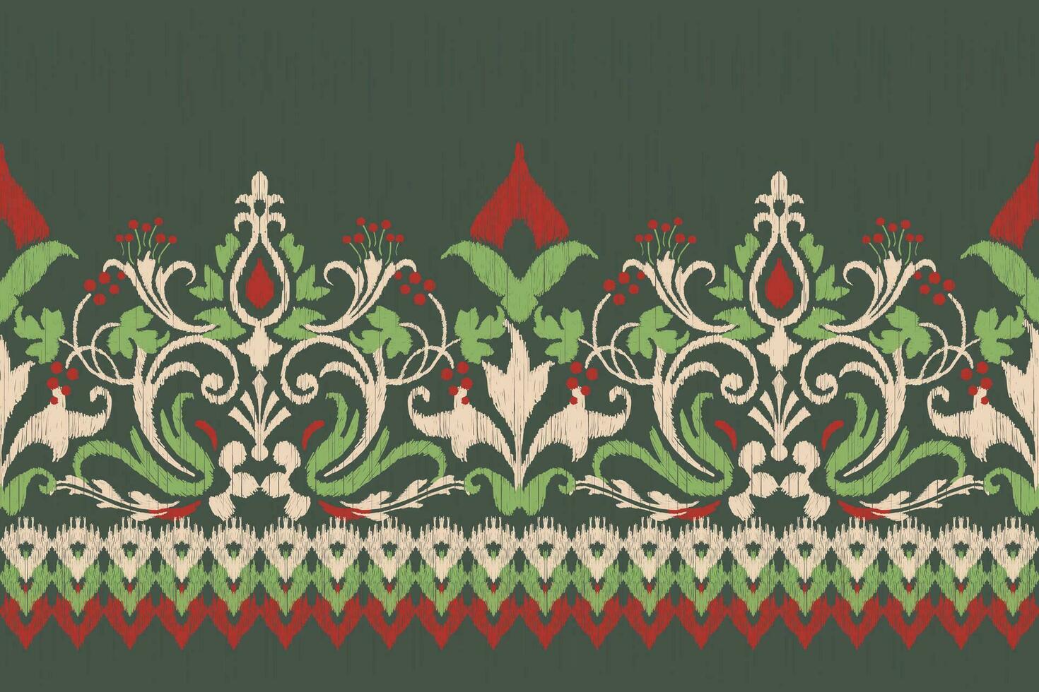 ikat floral cachemir bordado en verde fondo.ikat étnico oriental modelo tradicional.azteca estilo resumen vector ilustración.diseño para textura,tela,ropa,envoltura,decoración,pareo,bufanda