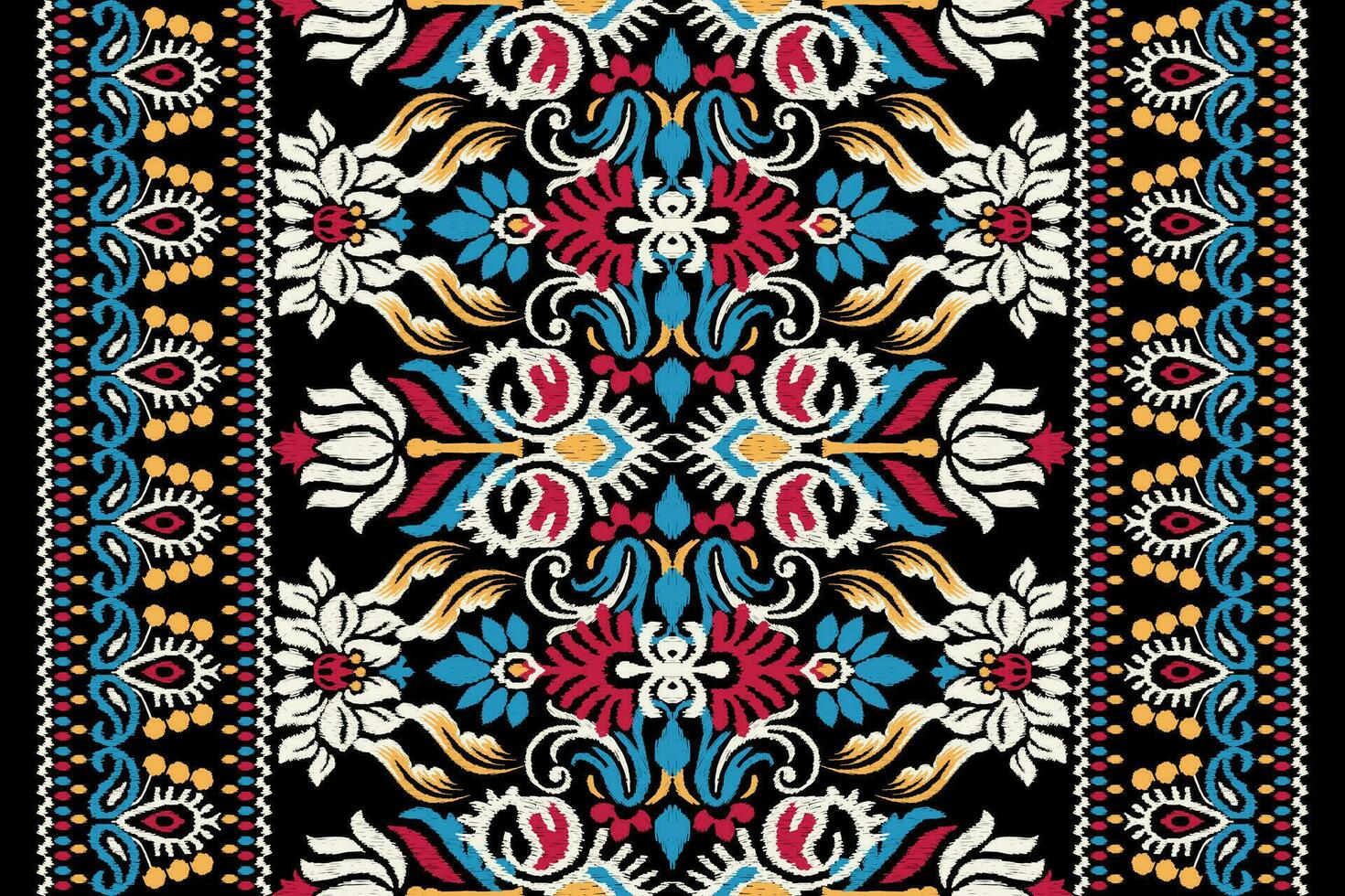 Ikat floral paisley embroidery on black background.Ikat ethnic oriental pattern traditional.Aztec style abstract vector illustration.design for texture,fabric,clothing,wrapping,decoration,scarf,carpet