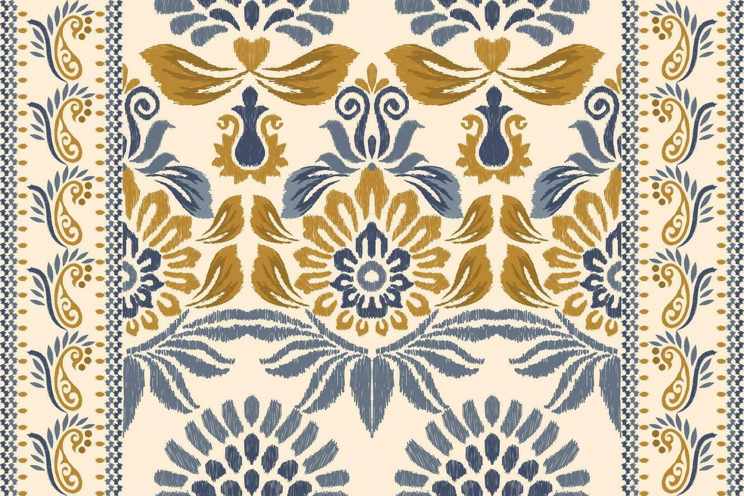 Ikat floral paisley embroidery on cream background.Ikat ethnic oriental pattern traditional.Aztec style abstract vector illustration.design for texture,fabric,clothing,wrapping,decoration,scarf,carpet