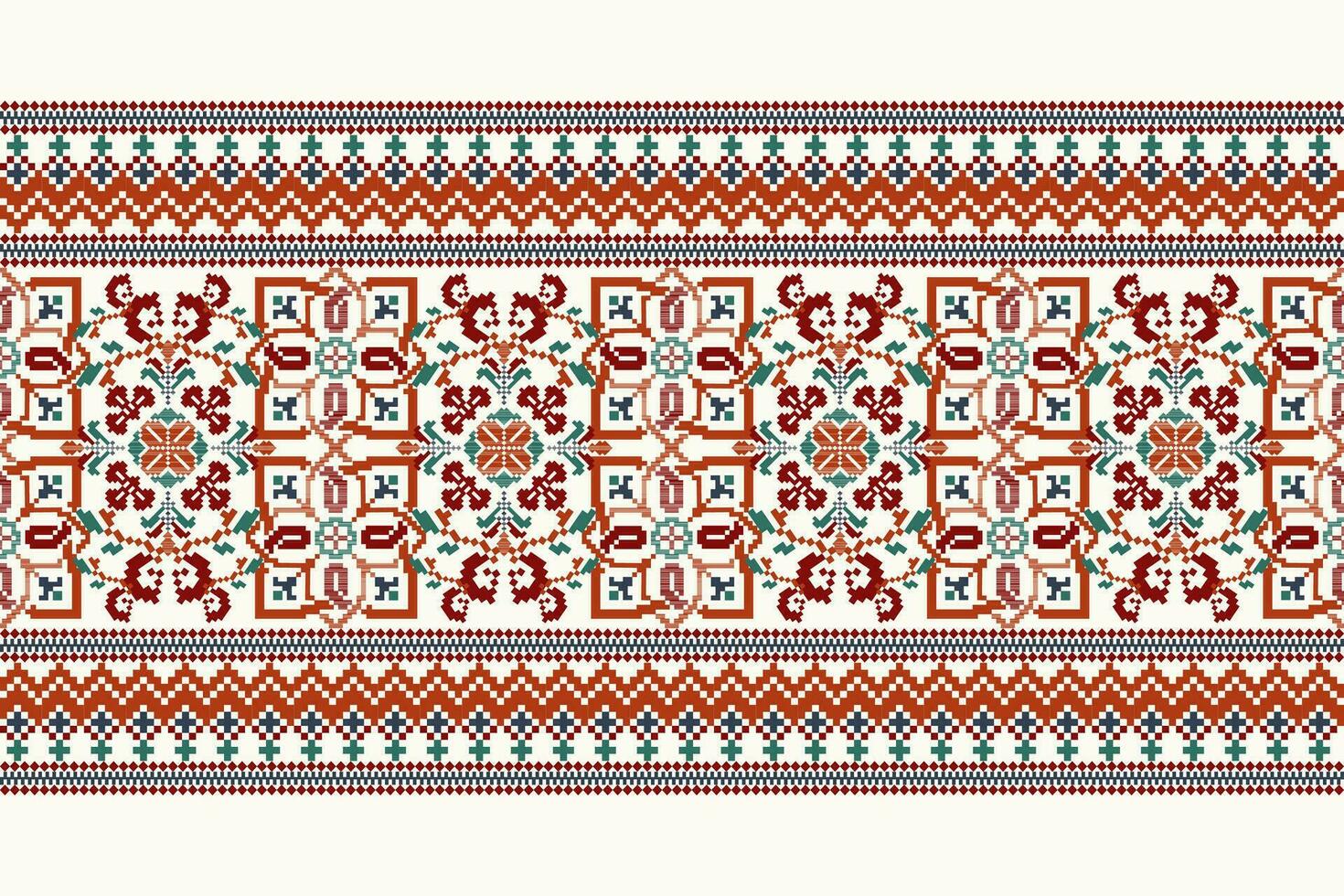 Floral Cross Stitch Embroidery on white background.geometric ethnic oriental pattern traditional.Aztec style abstract vector illustration.design for texture,fabric,clothing,wrapping,decoration,scarf.