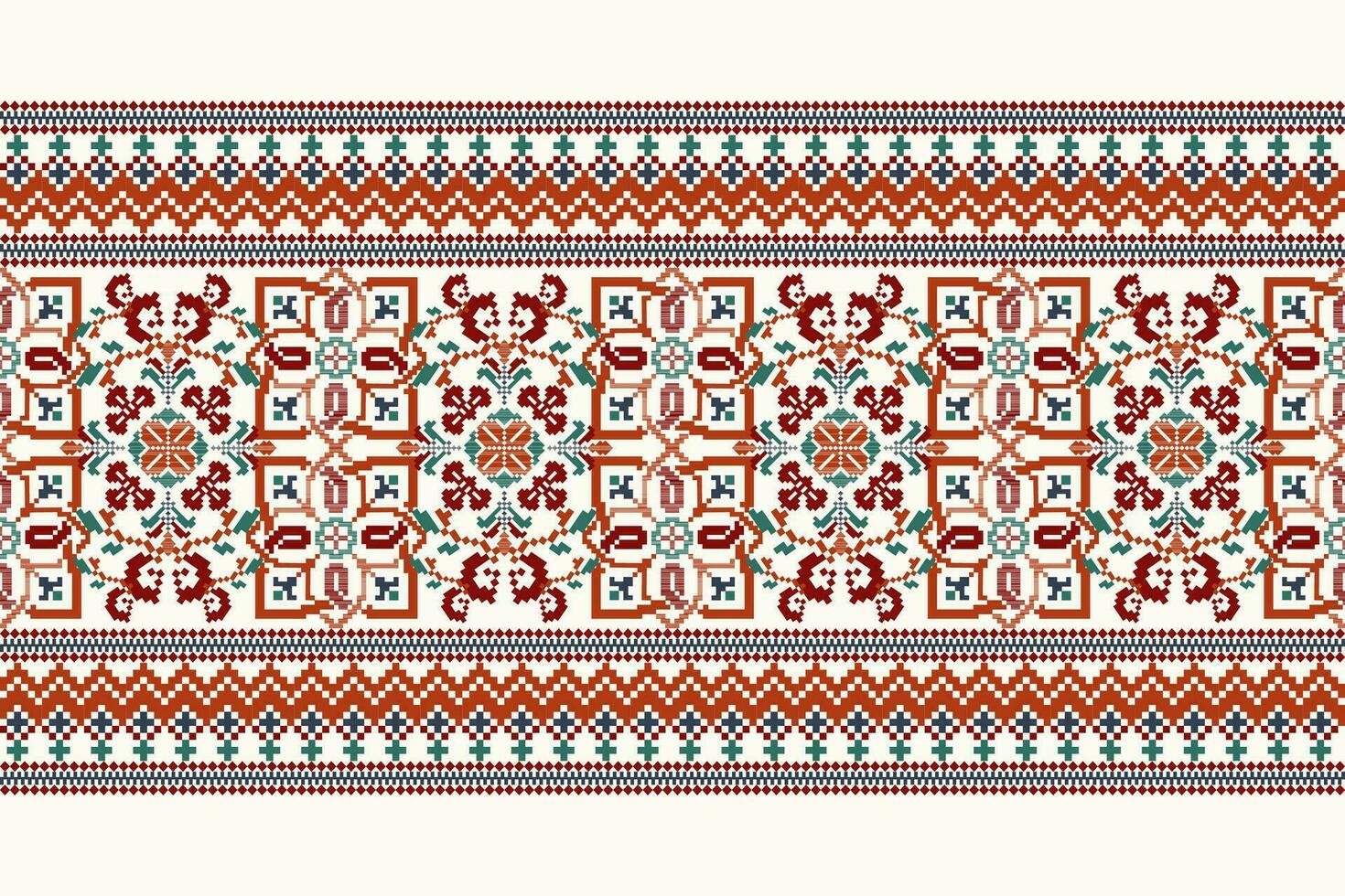 Floral Cross Stitch Embroidery on white background.geometric ethnic oriental pattern traditional.Aztec style abstract vector illustration.design for texture,fabric,clothing,wrapping,decoration,scarf.